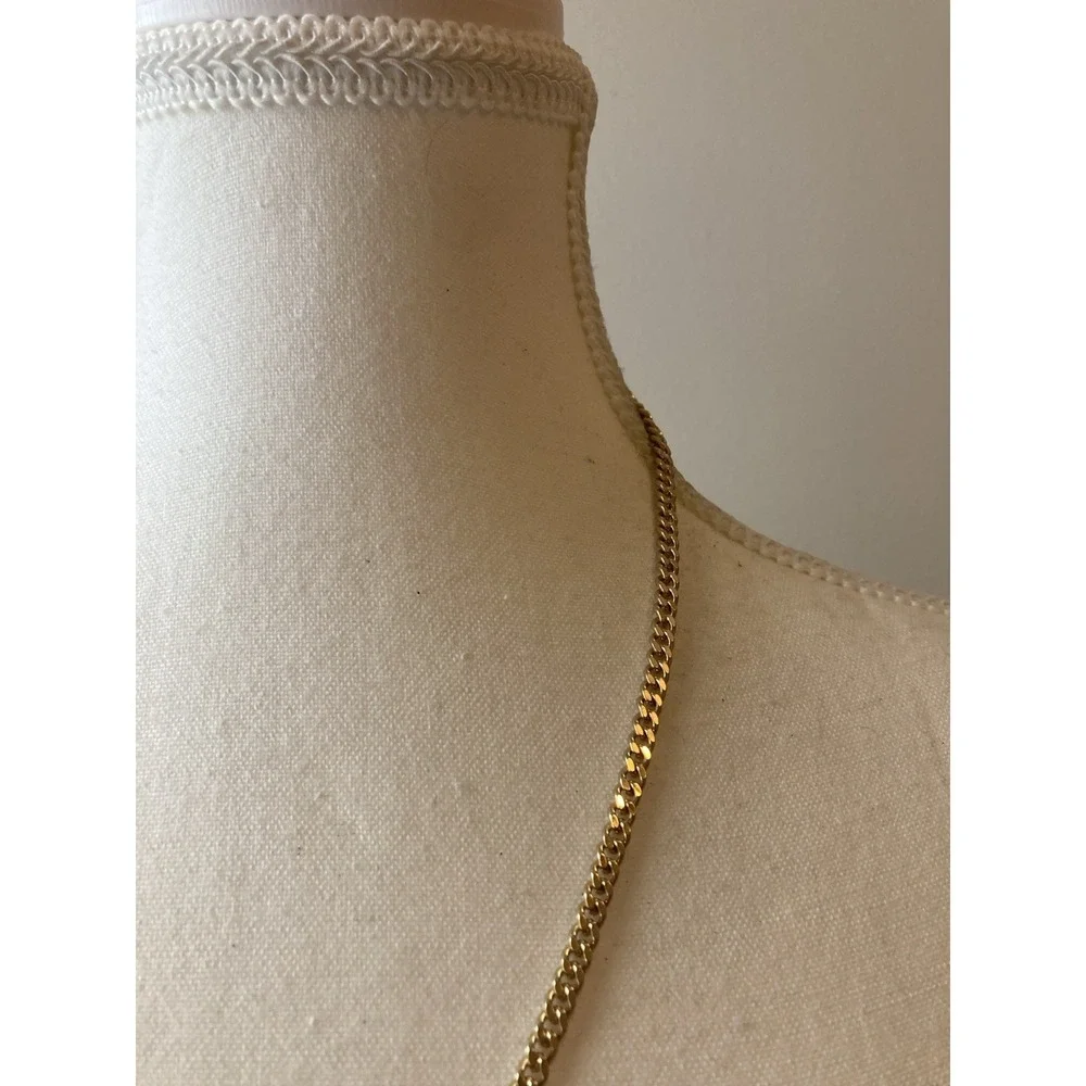 Gold Tone Asymmetrical Paperclip Curb Chain‎ Green Stone Teardrop Necklace
